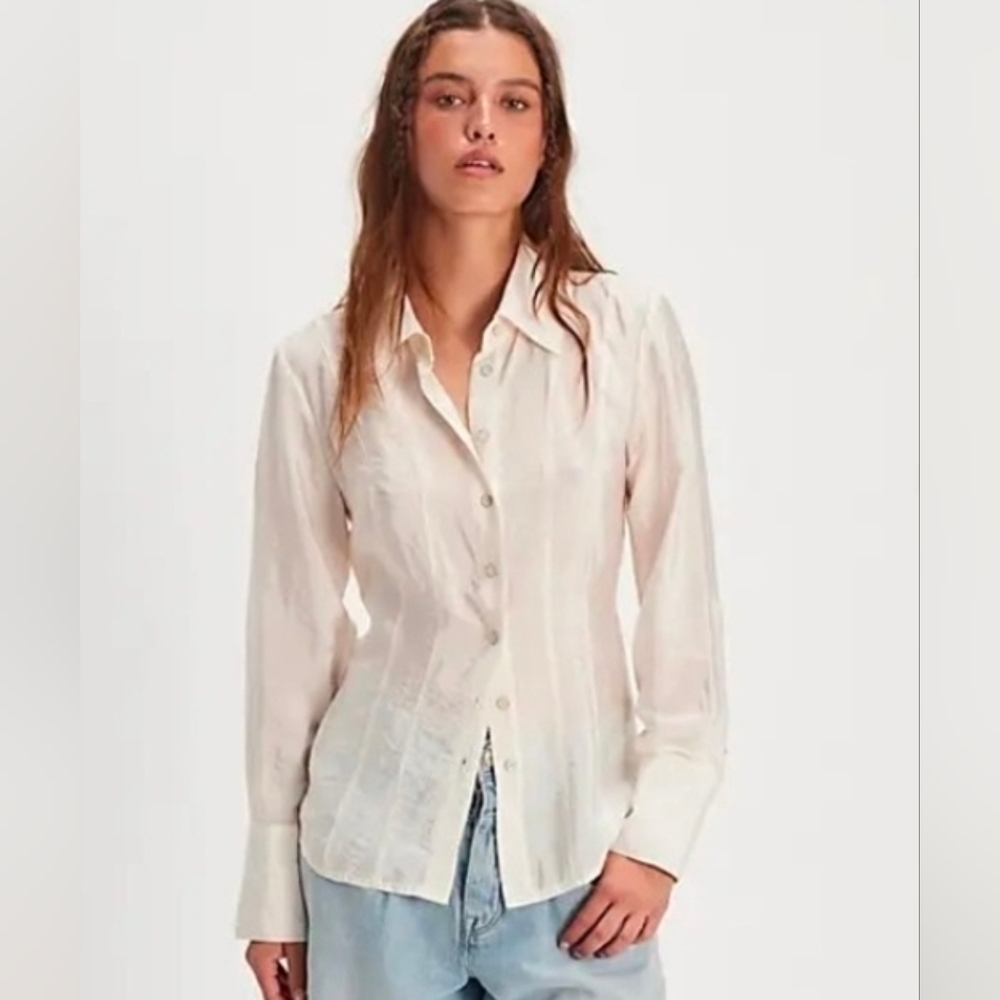 Free People Something Silky Button-Up Shirt White